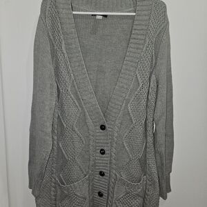 VENUS Gray Cable Knit Button-Front Cardigan
